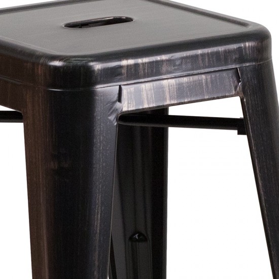 Commercial Grade 24" High Backless Black-Antique Gold Metal Indoor-Outdoor Counter Height Stool with Square Seat