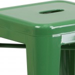 Commercial Grade 24" High Backless Green Metal Indoor-Outdoor Counter Height Stool with Square Seat