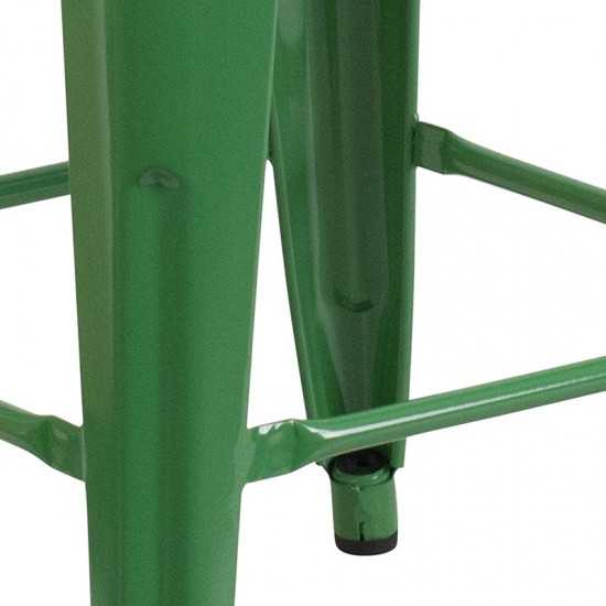 Commercial Grade 24" High Backless Green Metal Indoor-Outdoor Counter Height Stool with Square Seat