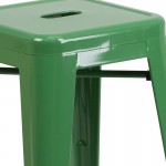 Commercial Grade 24" High Backless Green Metal Indoor-Outdoor Counter Height Stool with Square Seat