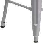 Commercial Grade 24" High Backless Silver Metal Indoor-Outdoor Counter Height Stool with Square Seat