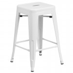 Commercial Grade 24" High Backless White Metal Indoor-Outdoor Counter Height Stool with Square Seat