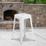 Commercial Grade 24" High Backless White Metal Indoor-Outdoor Counter Height Stool with Square Seat