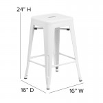 Commercial Grade 24" High Backless White Metal Indoor-Outdoor Counter Height Stool with Square Seat