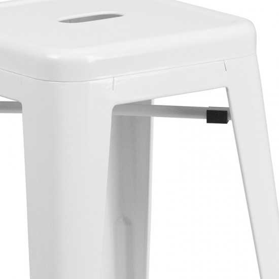 Commercial Grade 24" High Backless White Metal Indoor-Outdoor Counter Height Stool with Square Seat