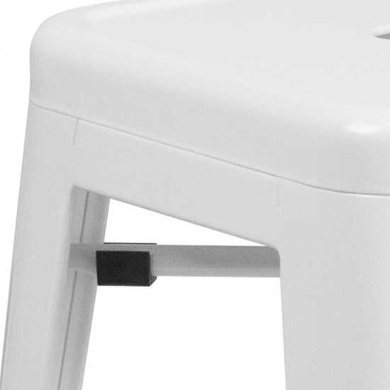 Commercial Grade 24" High Backless White Metal Indoor-Outdoor Counter Height Stool with Square Seat