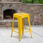 Commercial Grade 24" High Backless Yellow Metal Indoor-Outdoor Counter Height Stool with Square Seat