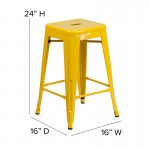 Commercial Grade 24" High Backless Yellow Metal Indoor-Outdoor Counter Height Stool with Square Seat