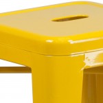 Commercial Grade 24" High Backless Yellow Metal Indoor-Outdoor Counter Height Stool with Square Seat