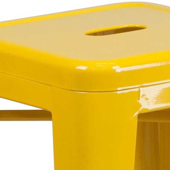 Commercial Grade 24" High Backless Yellow Metal Indoor-Outdoor Counter Height Stool with Square Seat