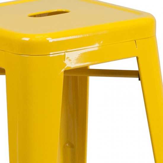 Commercial Grade 24" High Backless Yellow Metal Indoor-Outdoor Counter Height Stool with Square Seat