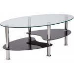 Hampden Glass Coffee Table with Black Glass Shelves and Stainless Steel Legs