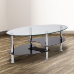 Hampden Glass Coffee Table with Black Glass Shelves and Stainless Steel Legs