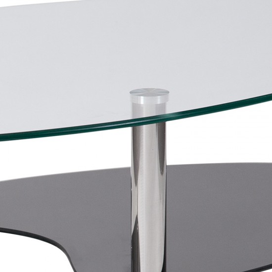 Hampden Glass Coffee Table with Black Glass Shelves and Stainless Steel Legs