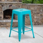 Commercial Grade 24" High Backless Crystal Teal-Blue Indoor-Outdoor Counter Height Stool
