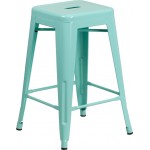 Commercial Grade 24" High Backless Mint Green Indoor-Outdoor Counter Height Stool