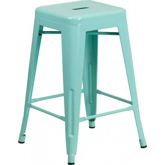 Commercial Grade 24" High Backless Mint Green Indoor-Outdoor Counter Height Stool