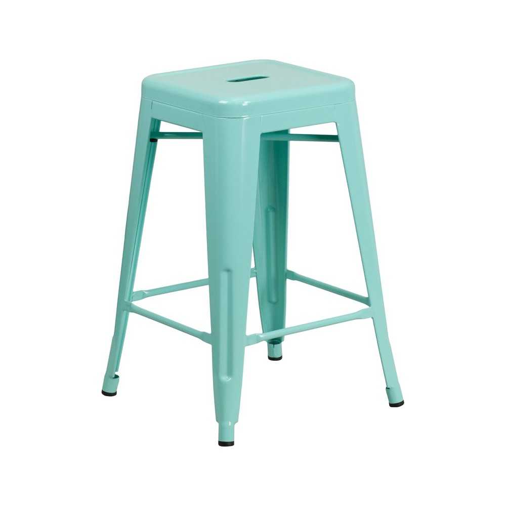 Commercial Grade 24" High Backless Mint Green Indoor-Outdoor Counter Height Stool Commercial Grade 24" High Backless Mint Green Indoor-Outdoor Counter Height Stool