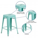 Commercial Grade 24" High Backless Mint Green Indoor-Outdoor Counter Height Stool