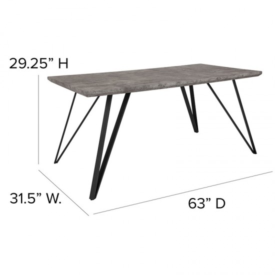 Corinth 31.5" x 63" Rectangular Dining Table in Faux Concrete Finish