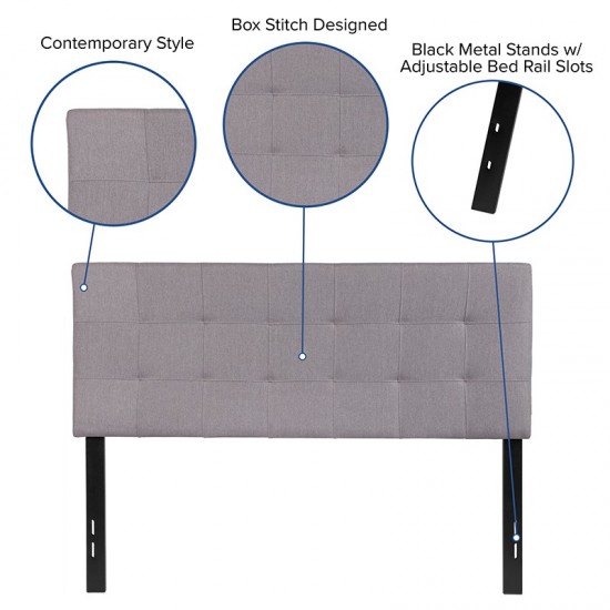 Bedford Tufted Upholstered Full Size Headboard in Light Gray Fabric