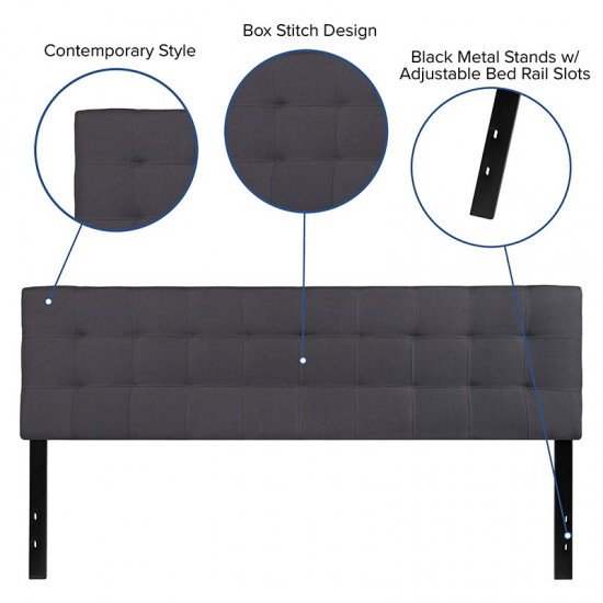 Bedford Tufted Upholstered King Size Headboard in Dark Gray Fabric