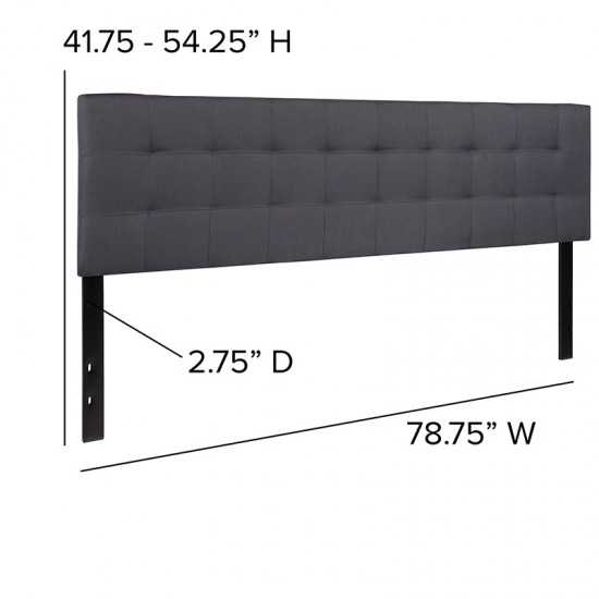 Bedford Tufted Upholstered King Size Headboard in Dark Gray Fabric