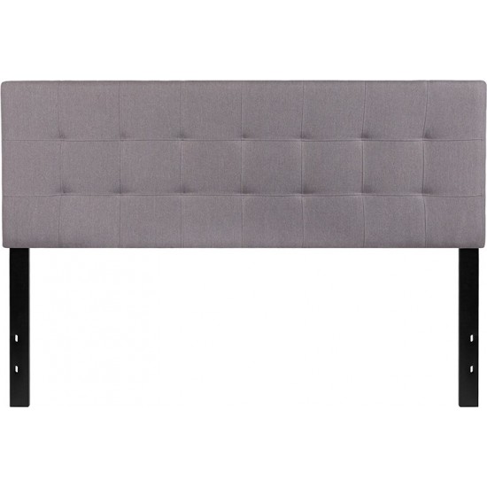 Bedford Tufted Upholstered Queen Size Headboard in Light Gray Fabric