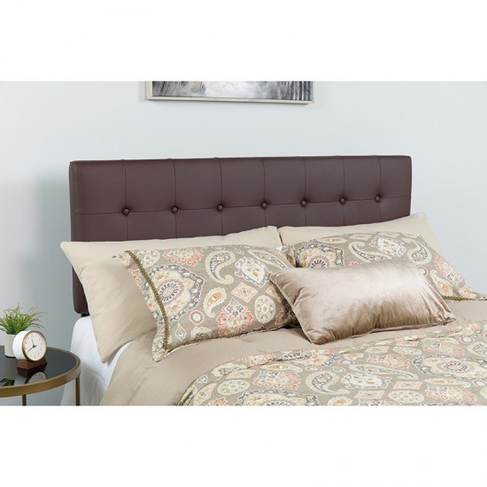 Lennox Tufted Upholstered King Size Headboard in Brown Vinyl