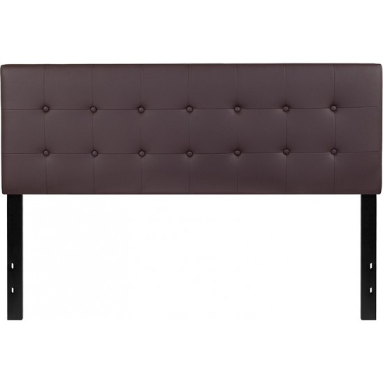 Lennox Tufted Upholstered Queen Size Headboard in Brown Vinyl