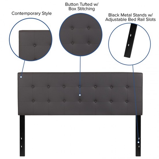 Lennox Tufted Upholstered Queen Size Headboard in Gray Vinyl