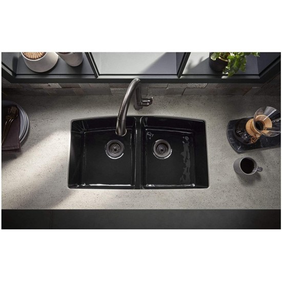 Brookfield 33″ Equal Double Bowl Undermount, Black