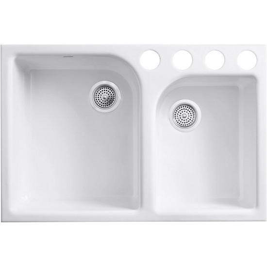 Executive Chef Large/Medium, High/Low Double Bowl Undermount, White