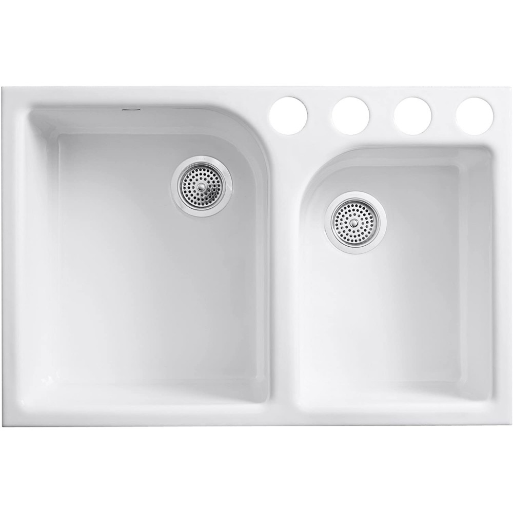 Executive Chef Large/Medium, High/Low Double Bowl Undermount, White