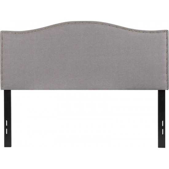 Lexington Upholstered Full Size Headboard with Accent Nail Trim in Light Gray Fabric