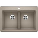 Diamond Equal Double Bowl Self Rimming Dual Deck, Truffle