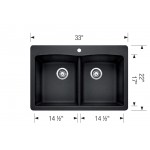 Diamond Equal Double Bowl Self Rimming Dual Deck, Truffle