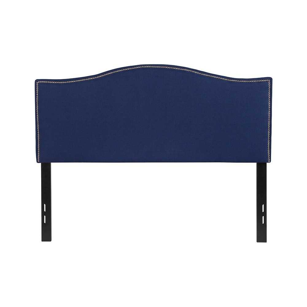 Lexington Upholstered Full Size Headboard with Accent Nail Trim in Navy Fabric