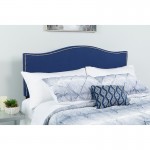 Lexington Upholstered Full Size Headboard with Accent Nail Trim in Navy Fabric