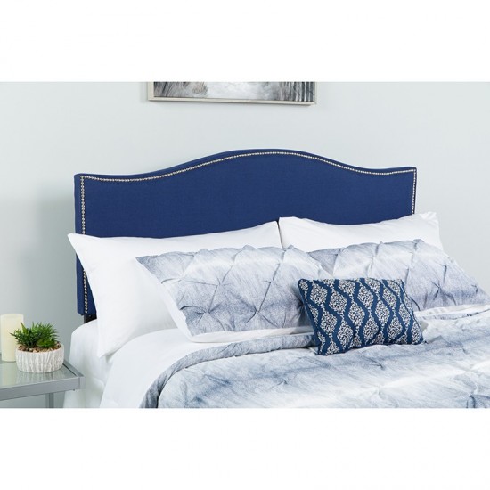 Lexington Upholstered Full Size Headboard with Accent Nail Trim in Navy Fabric