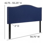 Lexington Upholstered Full Size Headboard with Accent Nail Trim in Navy Fabric