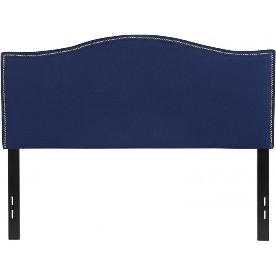 Lexington Upholstered Full Size Headboard with Accent Nail Trim in Navy Fabric