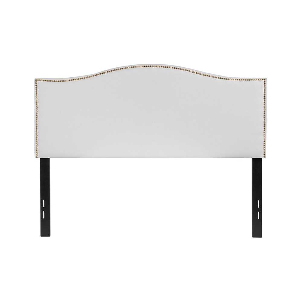 Lexington Upholstered Full Size Headboard with Accent Nail Trim in White Fabric