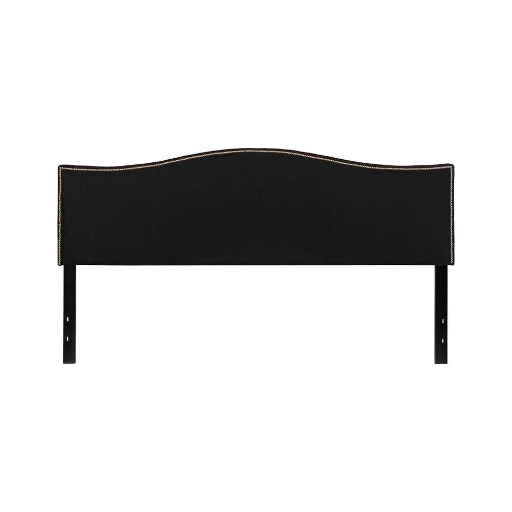 Lexington Upholstered King Size Headboard with Accent Nail Trim in Black Fabric
