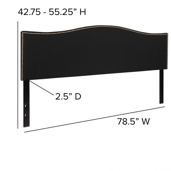 Lexington Upholstered King Size Headboard with Accent Nail Trim in Black Fabric