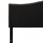 Lexington Upholstered King Size Headboard with Accent Nail Trim in Black Fabric