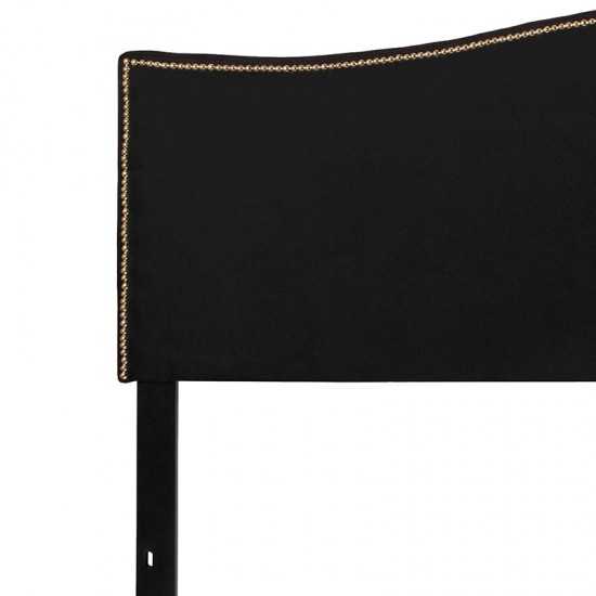 Lexington Upholstered King Size Headboard with Accent Nail Trim in Black Fabric
