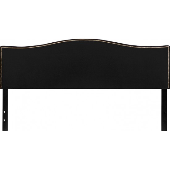 Lexington Upholstered King Size Headboard with Accent Nail Trim in Black Fabric
