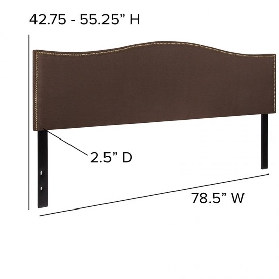 Lexington Upholstered King Size Headboard with Accent Nail Trim in Dark Brown Fabric