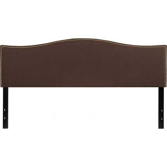 Lexington Upholstered King Size Headboard with Accent Nail Trim in Dark Brown Fabric